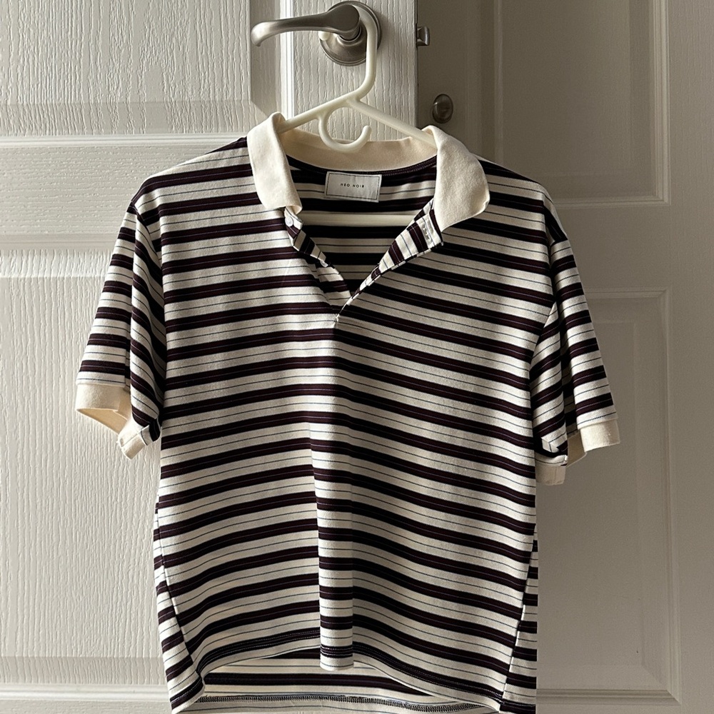 Lioness Striped Short Sleeve Polo in White and Black